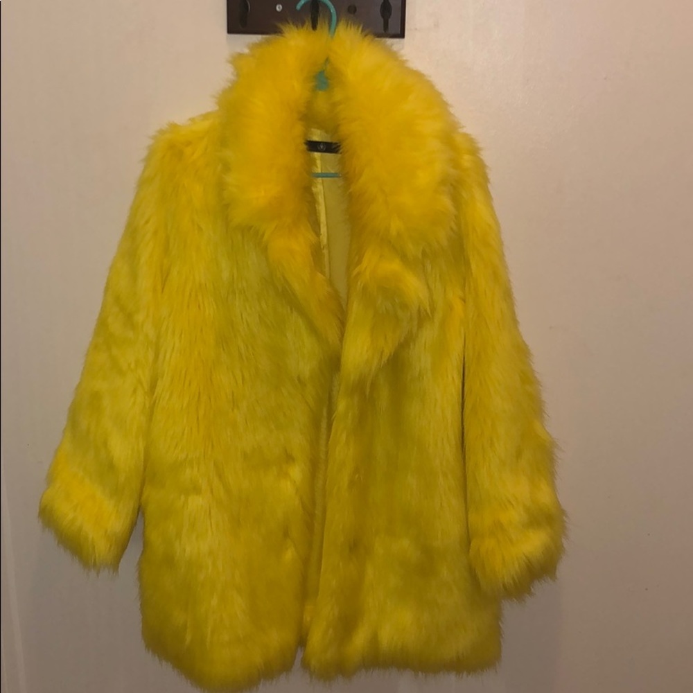 Yellow faux fur coat